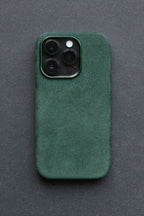 Green phone case on a gray background