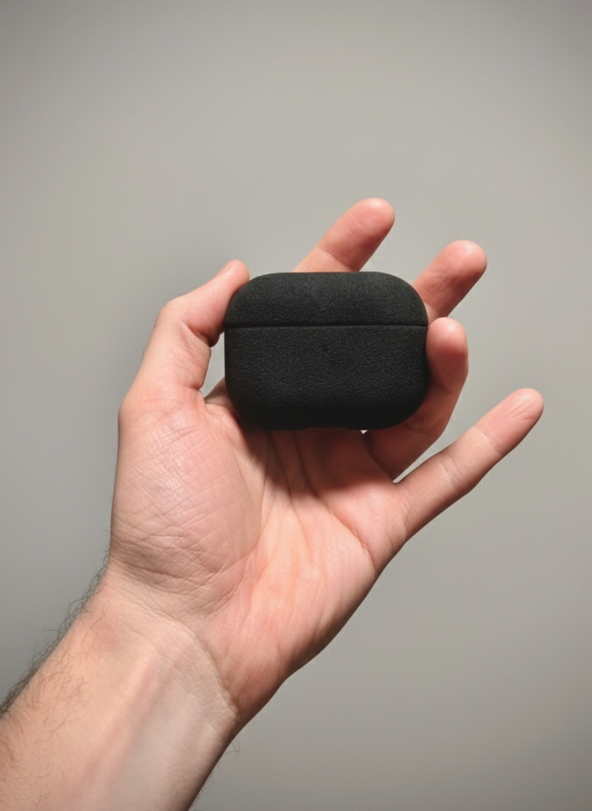 Black Alcantara AirPods case by CORZA PODS