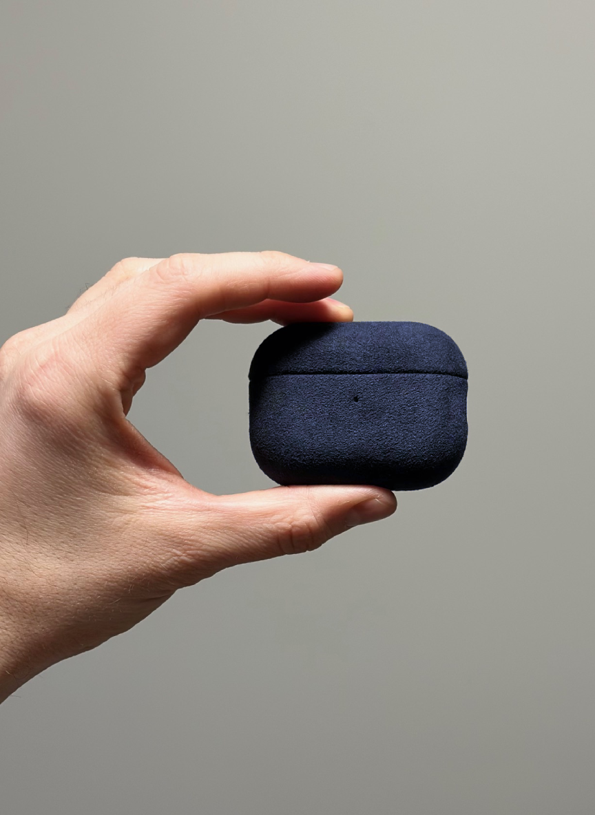 Blue Alcantara AirPods case by CORZA PODS