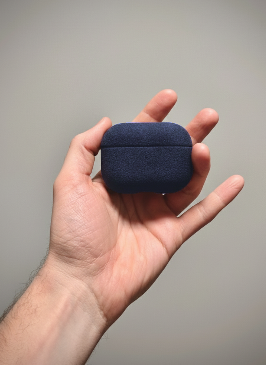Blue Alcantara AirPods case by CORZA PODS