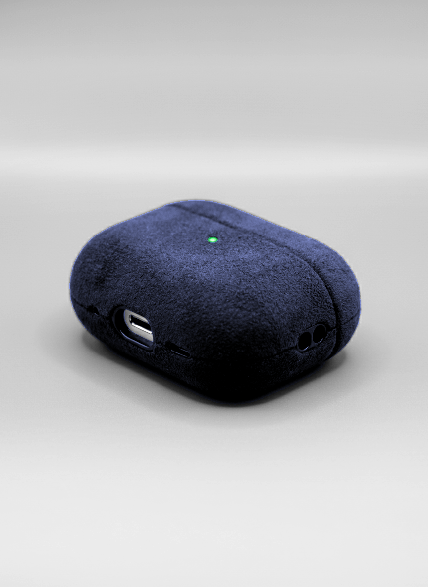 Blue Alcantara AirPods case by CORZA PODS