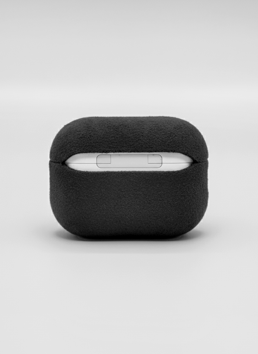 Dark gray Alcantara AirPods case by CORZA PODS